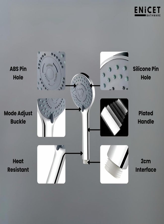 ENICET خلاط حائط نحاسي من إينيسيت مع دش يدوي بخمس وظائف، خلاط حائط هاتفي للحمام، أنبوب بطول 1.5 متر، تشطيب كروم، صنبور خلاط للحمام (FE123HS) - Image 3